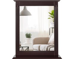 COSTWAY Badkamerspiegel met plank, rechthoekig, 68,5 x 57 x 12 cm, wandspiegel, hangspiegel, bruin, spiegel badkamer