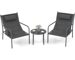 COSTWAY Balkonmeubelset, 3-delig, tuinmeubelset met 2 stoelen en tafel, balkonset met ademende zitstof, terrasmeubels, tuinset, zitgroep voor tuin, balkon, terras