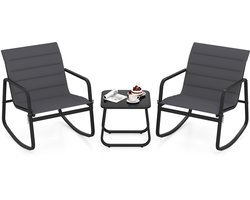 COSTWAY Balkonmeubelset, Tuinmeubelset, 2 schommelstoelen met tafel en kussens, Terrasmeubelen, 3-delige balkonset, Tuinset, Zitgroep voor balkon, tuin, terras