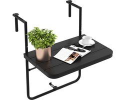 COSTWAY Balkontafel om op te hangen, inklapbare balkonhangtafel met 3-traps verstelbare hoogte, klaptafel, hangtafel, weerbestendig, voor balkonleuningen, 60 x 40 cm, zwart