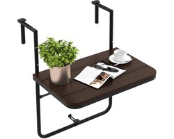 COSTWAY Balkontafel om op te hangen, inklapbare balkonhangtafel met 3-traps verstelbare hoogte, klaptafel, hangtafel, weerbestendig, voor balkonleuningen, 60 x 40 cm, koffie
