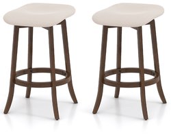 COSTWAY Barkruk, 2-delige set, baliekruk, 360 graden draaibaar, zithoogte 74 cm, houten kruk met voetensteun, bistrokruk gevoerd, vintage