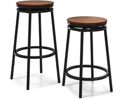 COSTWAY Barkruk, set van 2, 360 graden draaibaar, keukenkruk met 2 instelbare hoogtes, houten baliekruk, met metalen frame en voetsteunen, tot 150 kg belastbaar, vintage bruin