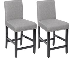 COSTWAY Barkrukken, set van 2, gevoerde barstoelen met poten van rubberhout, ademend linnen weefsel en rugleuning, bistrokruk, barkruk, keukenkruk voor keuken, eetkamer