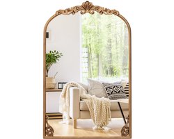 COSTWAY barokspiegel goud, 51 x 76 cm, wandspiegel boog met metalen frame, antieke boogspiegel, decoratieve spiegel voor open haard, woonkamer en hal