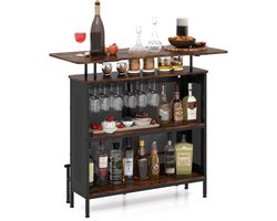 COSTWAY Bartafel keuken, aanrecht met opbergruimte en voetensteun, bar met metalen frame, verstelbare poten, 110,5 x 48 x 112,5 cm, vintage bruin