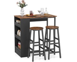 COSTWAY Bartafel met barkruk, set van 2 personen, bartafel, set met 3 planken, salontafel, keukentafelset, aanrecht voor woonkamer, eetkamer en keuken, rustiek bruin