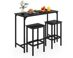 COSTWAY Bartafel met barkruk, set van 2 personen, met voetensteun, houten eetgroep met metalen frame, keukentafelset, aanrecht voor woonkamer, eetkamer en keuken
