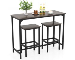 COSTWAY Bartafel met barkruk, set van 2 personen, met voetensteun, houten eetgroep met metalen frame, keukentafelset, aanrecht voor woonkamer, eetkamer en keuken