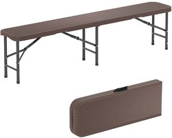 COSTWAY Bierbank, inklapbaar, 180 x 30 x 43 cm, klapbank in rotanlook, biertentbank van kunststof met draaggreep, vouwbank, campingbank, tuinbank, zitbank, belastbaar tot 600 kg, bruin