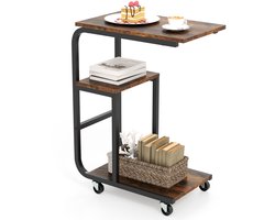 COSTWAY Bijzettafel, banktafel met wieltjes, C-vorm, 3 niveaus, koffietafel, mobiel, woonkamertafel, metalen frame, voor koffie en laptop, 53 x 30 x 70 cm, industrieel design (1)