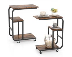 COSTWAY Bijzettafel, banktafel met wieltjes, C-vorm, 3 niveaus, koffietafel, mobiel, woonkamertafel, metalen frame, voor koffie en laptop, 53 x 30 x 70 cm, industrieel design (2)
