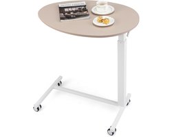 COSTWAY Bijzettafel in hoogte verstelbaar, laptoptafel met wieltjes, 74-108 cm, mobiel bureau, banktafel voor woonkamer, slaapkamer, kantoor, roze + wit