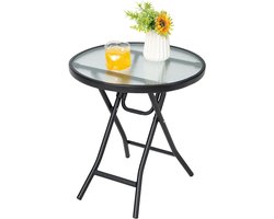COSTWAY Bijzettafel inklapbaar, 46 x 46 x 47 cm, kleine klaptafel, tuintafel, ronde balkontafel met tafelblad van gehard glas, Zwart