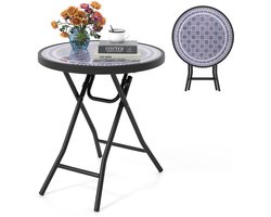 COSTWAY Bijzettafel inklapbaar, kleine klaptafel, tuintafel, ronde balkontafel eettafel voor balkon, tuin, terras, grijs
