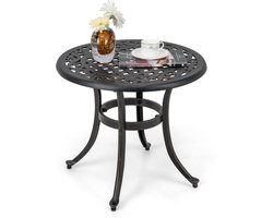 COSTWAY Bijzettafel van gegoten aluminium, 60 x 60 x 53 cm, weerbestendige balkontafel met verstelbare voetkussens, ronde tuintafel voor tuin, achtertuin, balkon, antiek bruin