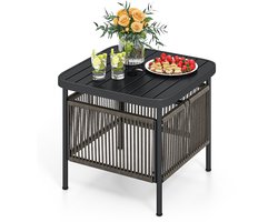 COSTWAY Bijzettafel voor buiten, weerbestendig, rotan tuintafel met paraplugat, kleine balkontafel, koffietafel voor tuin, balkon, terras, 56 x 56 x 49 cm