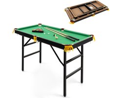 COSTWAY Biljarttafel inklapbaar, biljarttafel met accessoireset, zwembadtafel met 2 keus, 2 krijten, driehoek en borstel, houten tafelbiljart voor kinderen, volwassenen, 122 x 64 x 78 cm