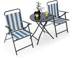 COSTWAY Bistrotafel met 2 stoelen, inklapbare balkonset, 3-delige tuinmeubelset, zitgroep, balkonmeubel, tuinmeubelen voor tuin, binnenplaats, balkon