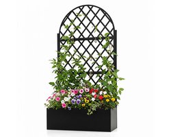 COSTWAY Bloembak met klimrek, plantenbak van gegalvaniseerd metaal, Rond | Plantenbak privacy scherm, verhoogd bed met latwerk & afvoergaten, klimsteun voor klimplanten tuin terras, 90x40x180,5cm