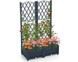 COSTWAY Bloembak met Klimrek, Plantenbak voor Klimplanten, Plantenpot met Privacyscherm, Verhoogd Bed met Leiboom- en Zelfwateringssysteem, Bloempot voor Tuin, erf, Balkon, Grijs (80 x 40 x 122 cm)