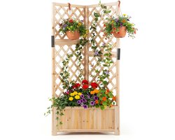 COSTWAY Bloembak met rankrooster, plantenbak hoek van hout, verhoogd bed met latwerk en drainagegat, bloempot voor klimplanten, tuin, binnenplaats, balkon, tuinlatwerk, klimhulp, 55 x 55 x 140 cm(Naturel)