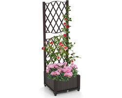 COSTWAY Bloembak met rankrooster, plantenbak voor klimplanten, verhoogd bed met latwerk, bloempot voor tuin, binnenplaats, balkon, tuinlatwerk, rankkast met zelfbewatering, 40 x 40 x 122 cm