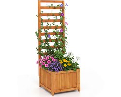 COSTWAY Bloembak met rankrooster, plantenbak voor klimplanten, verhoogd bed met latwerk, voering en afvoergaten, bloempot voor tuin, balkon, tuinlatwerk, rankkast, hout, 123 cm hoog (oranje)