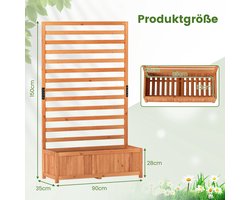 COSTWAY Bloembak met rankrooster, plantenbak voor klimplanten, verhoogd bed met latwerk, voering en afwatering, bloempot voor tuin, balkon, tuinlatwerk, rankkast, hout, 90 x 35 x 150 cm (oranje)