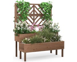 COSTWAY Bloembak met spalier van dennenhout, tuinspalier met 2 rankkasten, plantenbak voor klimplanten, verhoogd bloembed met rankrooster en drainagegat, bloempot voor tuin, binnenplaats, balkon