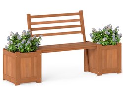 COSTWAY Bloembak met tuinbank, bank met 2 plantenbakken aan de zijkant, 2-zits hardhouten bank met rugleuning, draagvermogen tot 150 kg, voor tuin, balkon, terras, buitengebruik, 172 x 46,5 x 91 cm, naturel
