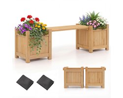 COSTWAY Bloembak met tuinbank, houten bank met 2 zijdelingse plantenbakken, 2-zits zitbank van massief hout, bank voor buiten, voor tuin, balkon en terras (105 x 26,5 x 29,5 cm, natuur)