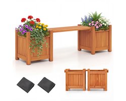 COSTWAY Bloembak met tuinbank, houten bank met 2 zijdelingse plantenbakken, 2-zits zitbank van massief hout, bank voor buiten, voor tuin, balkon en terras, natuur, 105 x 26,5 x 29,5 cm