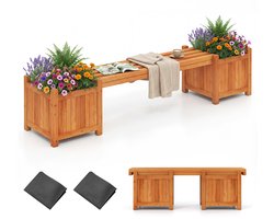 COSTWAY Bloembak met tuinbank, houten bank met 2 zijdelingse plantenbakken, 2-zits zitbank van massief hout, bank voor buiten, voor tuin, balkon en terras, natuur, 169 x 35 x 35 cm