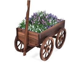 COSTWAY Bloemenwagen hout, plantenwagen 4 wielen, bloemkar plantenpot bolderkar tuindecoratie bruin 120 x 43 x 53,5 cm