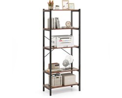 COSTWAY Boekenkast, 5 niveaus, industrieel rek van hout met metalen frame, vrijstaand, opbergrek voor woonkamer en slaapkamer, kantoor, 66 x 34 x 161 cm