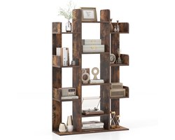 COSTWAY Boekenkast in boomvorm, rek met 13 open vakken, staand rek, opbergrek voor woonkamer of kantoor, vintage bruin, 86 x 24,5 x 141 cm