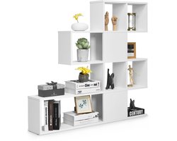 COSTWAY Boekenkast met 4 verdiepingen, ruimteverdeler, rek van hout, vrijstaand traprek, staand rek, trapstelling voor woonkamer, slaapkamer, kantoor (wit)