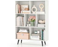 COSTWAY Boekenkast met vakken, staand rek met 3 niveaus en houten poten, kubusrek 107 cm hoog, kantoorrek, opbergrek voor woonkamer, slaapkamer, kantoor (80 cm)