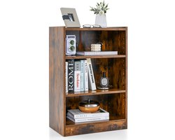COSTWAY Boekenkast, staand rek met 3 vakken, rek met verstelbare planken, voor woonkamer, slaapkamer, werkkamer, 30 x 50 x 75 cm, vintage bruin