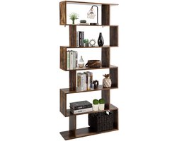 Costway Boekenkast, staand rek met 6 niveaus, 192 x 80 x 23 cm, kantoorrek, hout, archiefplank, opbergrek incl. bevestigingsmateriaal, ruimteverdeler voor woonkamer, slaapkamer, kantoor, bruin