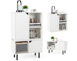 COSTWAY Boekenkast, stapelbaar, boekenkast met 2 deuren en 5 vakken, staand rek scheidbaar met verstelbare plank en metalen poten, opbergrek voor woonkamer, slaapkamer, 60 x 30 x 96,5 cm