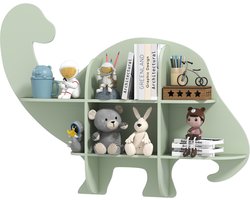 COSTWAY Boekenkast voor kinderen, wandrek van hout met 2 planken en 6 open vakken, wandgemonteerd dinosaurus-kinderrek voor kinderkamer, speelkamer, kleuterschool