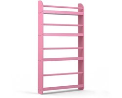 COSTWAY Boekenplank voor Kinderen, Kinderplank met 4 Legplanken, Wandplank van Hout voor Speelgoed & Boeken, Smalle Montessori Opbergplank voor Kinderkamer, Leeshoek, 56 x 12 x 107 cm (Roze)