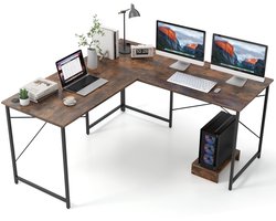 COSTWAY Bureau L-vorm, omkeerbaar hoekbureau met laadstation, hoektafel met kabelgaten en afneembare CPU-/monitorstandaard, gaming computertafel, kantoortafel voor thuiskantoor (rustiek bruin)