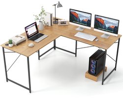 COSTWAY Bureau L-vorm, omkeerbaar hoekbureau met laadstation, hoektafel met kabelgaten en afneembare CPU-/monitorstandaard, gaming computertafel, kantoortafel voor thuiskantoor (natuur)