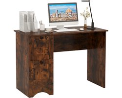 COSTWAY Bureau met 2 laden, kleine computertafel, kinderbureau, moderne bureautafel, pc-tafel voor slaapkamer, werkkamer, kantoor, wit, 109 x 50 x 75 cm (rustiek bruin)