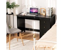 COSTWAY Bureau met 3 laden, computertafel van hout, kinderbureau, pc-tafel, kantoortafel voor thuis, kantoor, 120 x 50 x 75 cm (zwart)