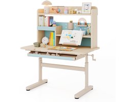 COSTWAY Bureau voor kinderen, kinderbureau, 52-74 cm, in hoogte verstelbaar, met kantelbaar tafelblad, kindertafel met plank, lade en boekenstandaard, schoolbureau voor kinderen vanaf 3 jaar, blauw