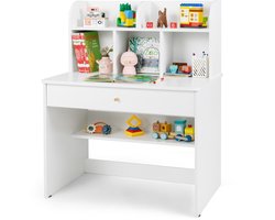 COSTWAY Bureau voor kinderen, kinderbureau van hout, schoolagenbureau met lade en opbergvak, jeugdschrijftafel met opbergruimte, kindertafel voor kinderen vanaf 3 jaar, 80 x 48 x 102 cm (wit)